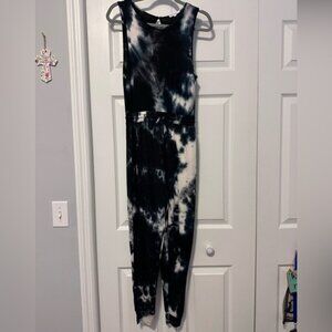 Super soft Black and White Tie-Dye Jumpsuit with pockets and drawingstring waist